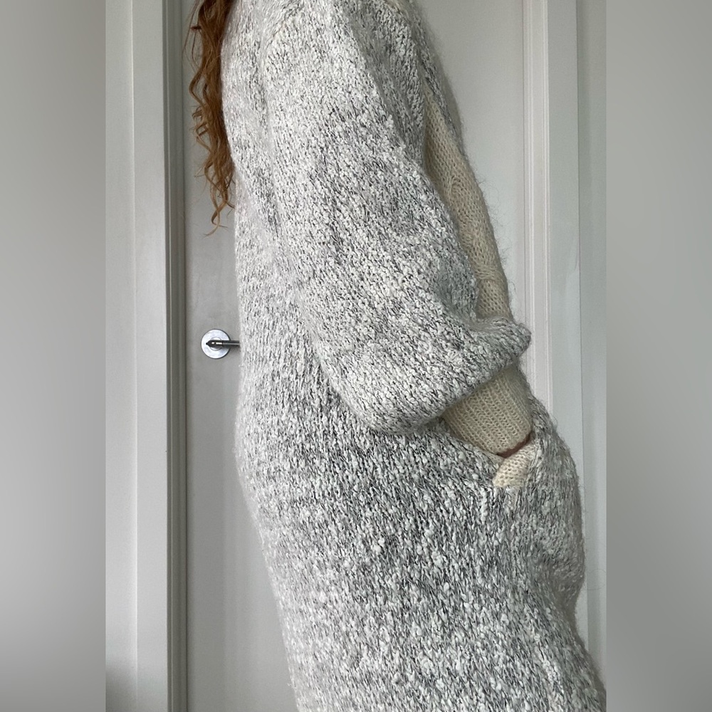 VTG soft mohair cable-knit slouchy cream coloured long duster cardigan sweater - Picture 10 of 12